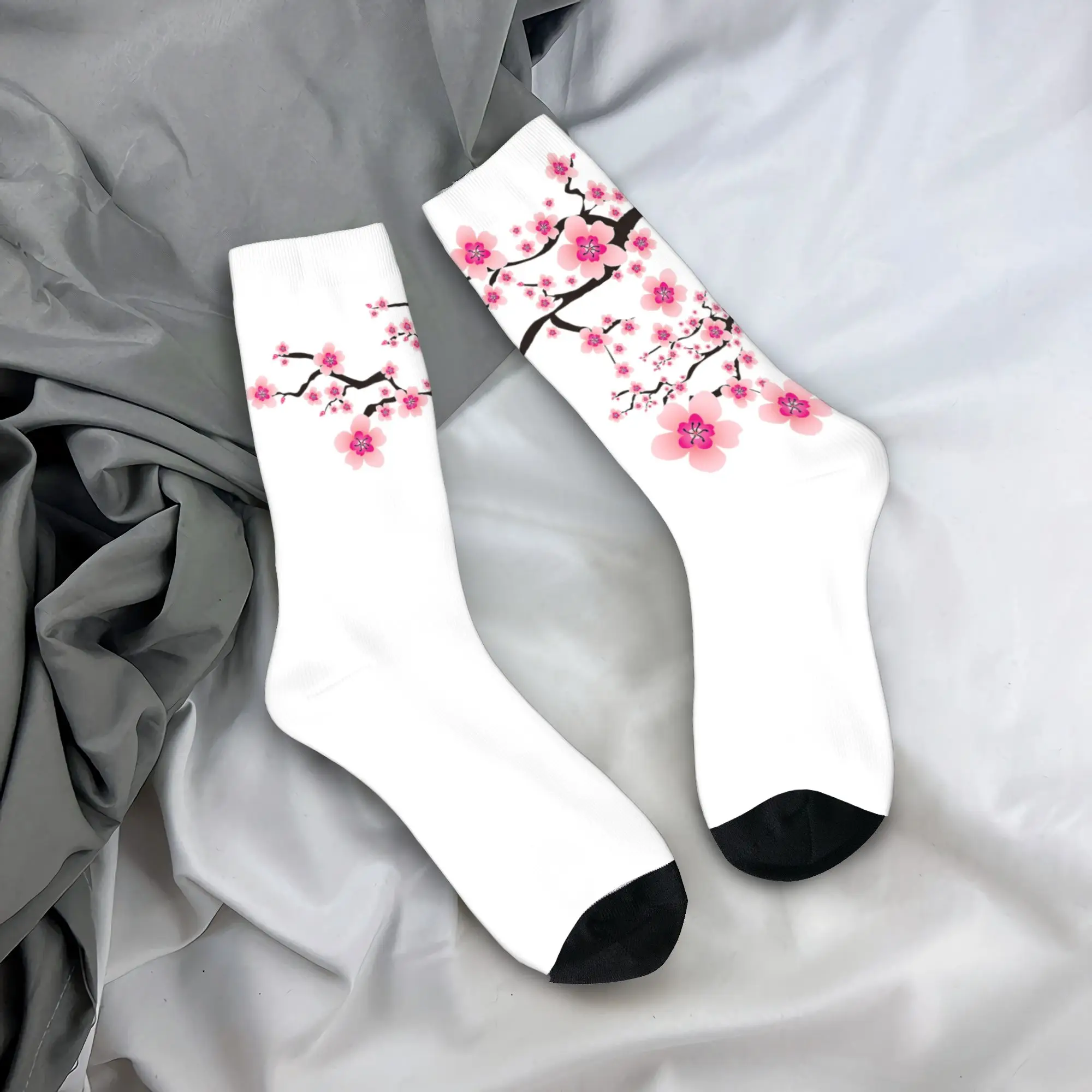 Blooming Sakura Japan Cherry Blossom Flower Delight Stockings  Socks Spring Anti Sweat Socks Couple Soft Breathable Socks