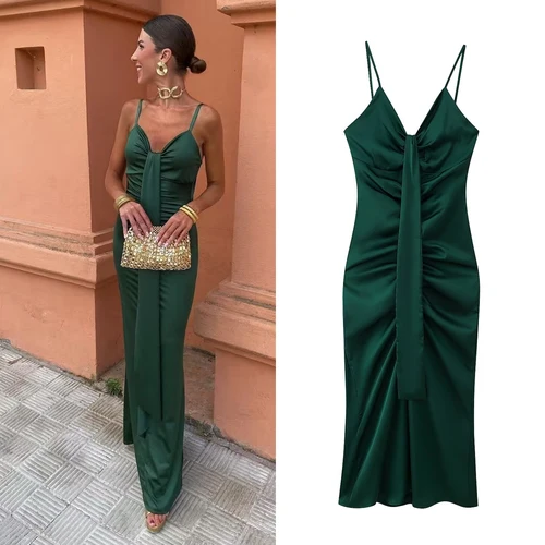 Vestido largo elegante degradado para mujer, vestido sin mangas con escote en V profundo a la moda, vestidos elegantes ajustados con forro para fiesta para mujer