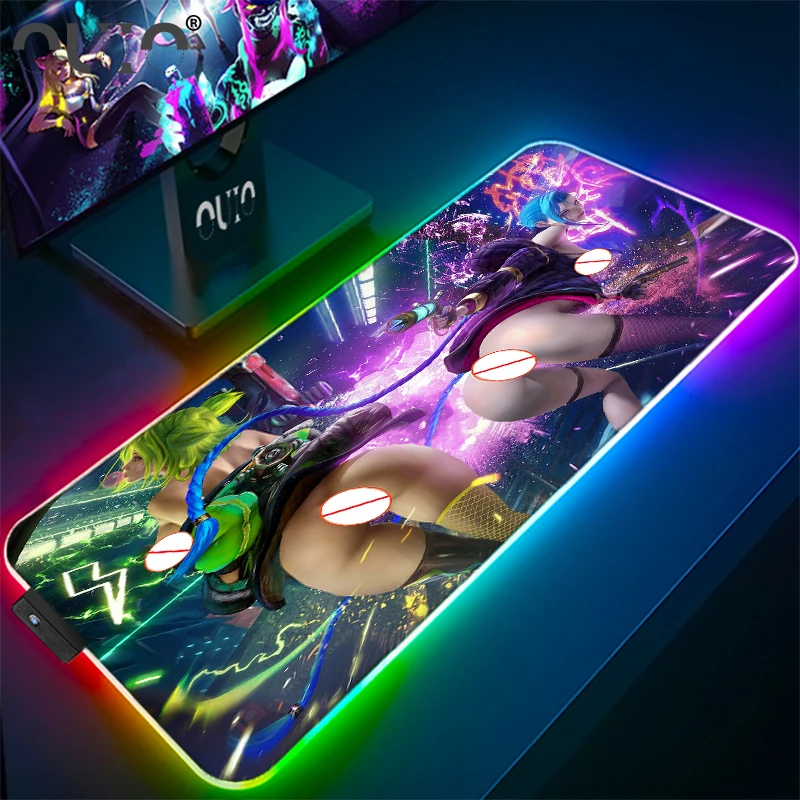 

League of Legends Jinx Mouse Pad Sexy Girl Rgb Large Mouse Pad Gamer Accessories Laptop PC Luminous Led Desk Keyboard Carpet Mat