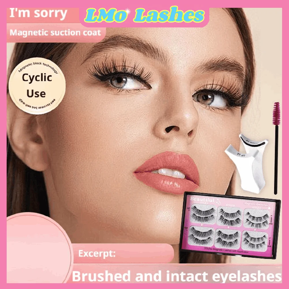 رموش مغناطيسية طبيعية ثلاثية الأبعاد 3 أزواج رموش مغناطيسية صندوق شحن رموش مصنوعة يدويًا هدية كاذبة دعم قابل لإعادة الاستخدام #3