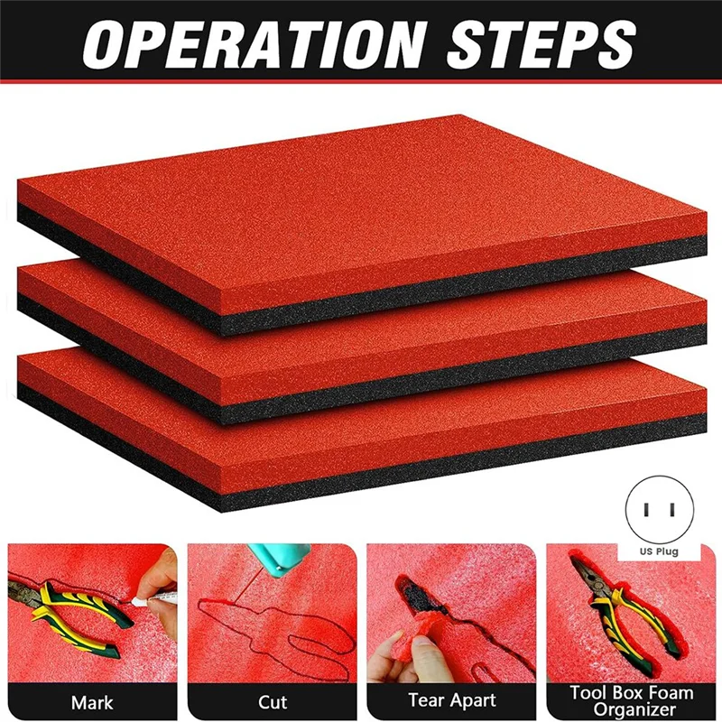 

B08B-Toolbox Chest Drawer Liner 3Pcs 17.5X12x1inch Shadow Non Slip Foam Tool Box Organization Inserts Organizer US Plug