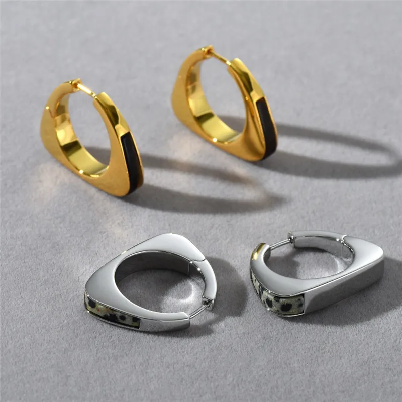 

Europe Gold Color Metal Triangle Spotted Stone Tiger Eye Stone Earrings Brass for Woman Fashion Simple Jewelry Trend