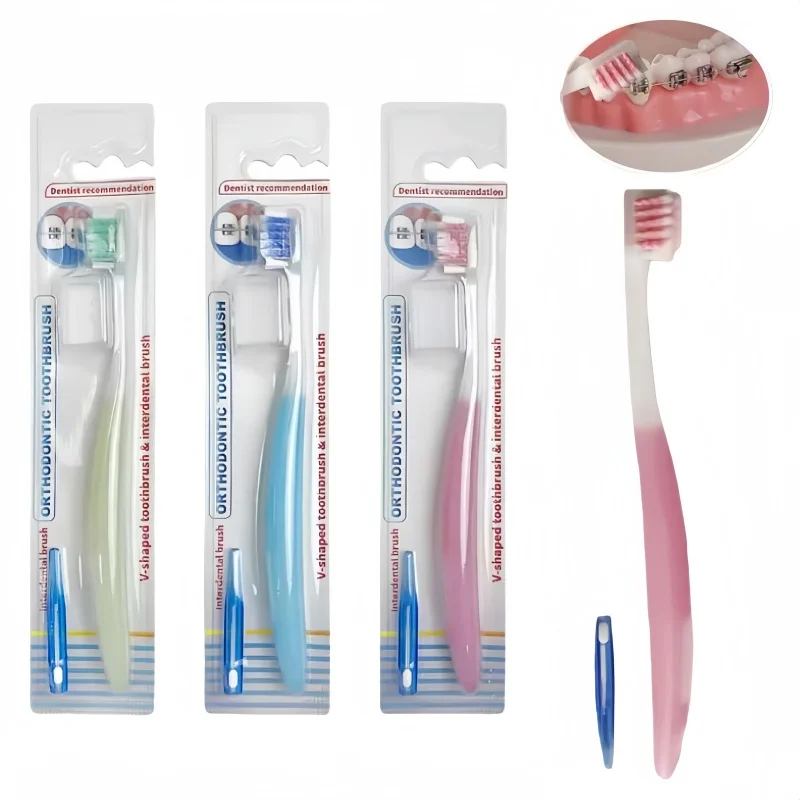3 Set Orthodontic Toothbrush Set Soft Bristle Between Teeth Cleaning Brush Tartar Cleaning Brush U Shaped Toothbrush with Sheath