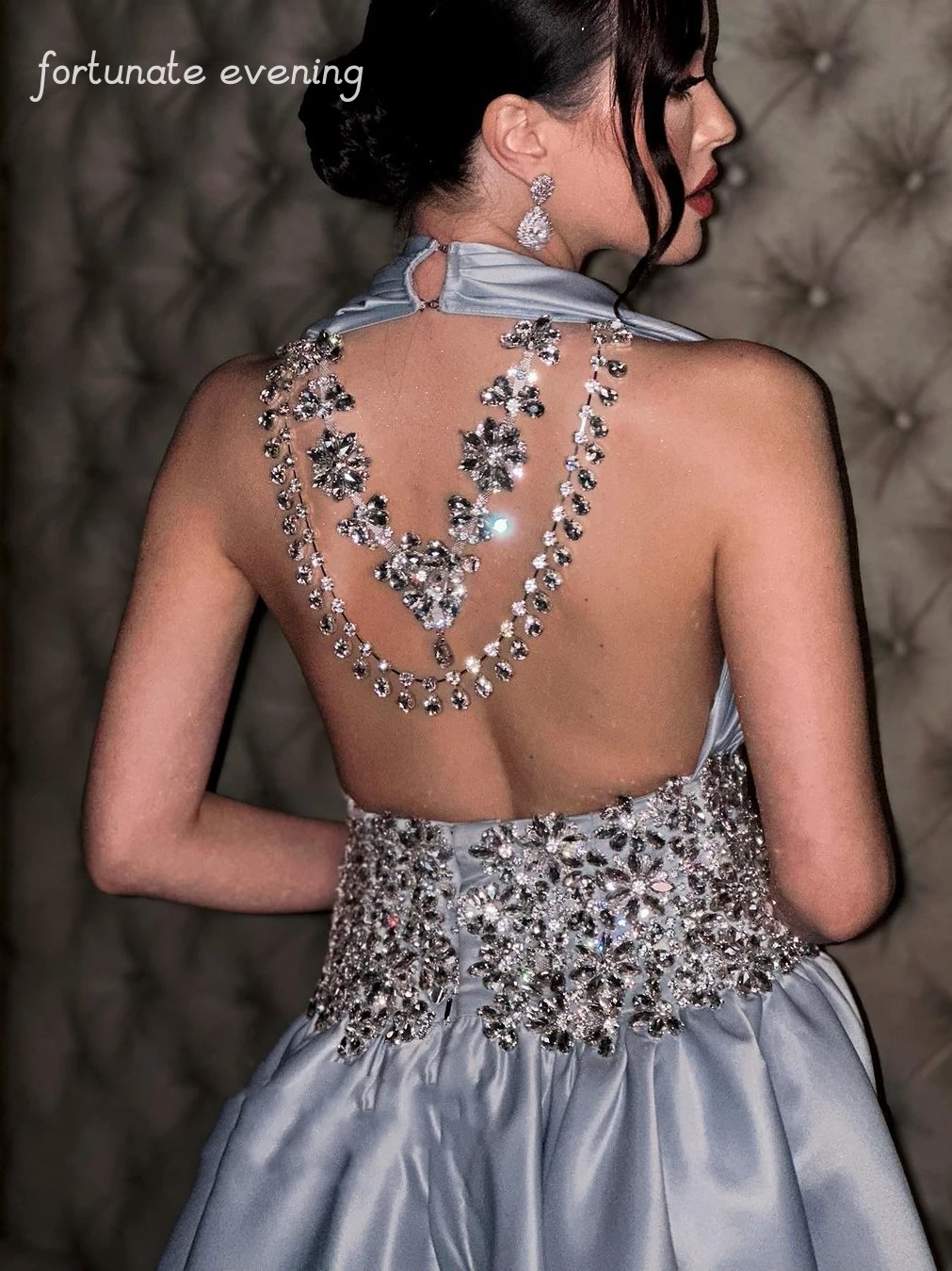 Fortunate Evening Elegant Vintage Sexy Beaded Sequined Crystal V-Neck Backless Formal Occasion Prom Dress Evening Party Gowns