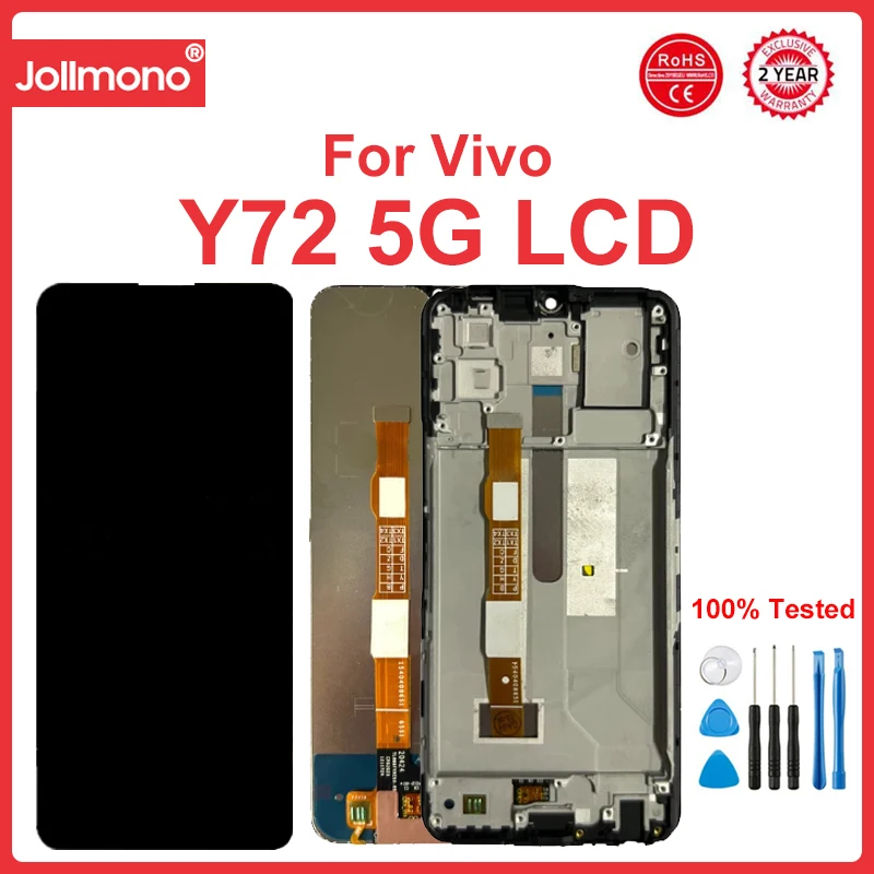 

6.58" Y72 5G Screen With Frame For Vivo Y72 5G LCD V2041 Display Touch Screen Digitizer Assembly Replacement Parts