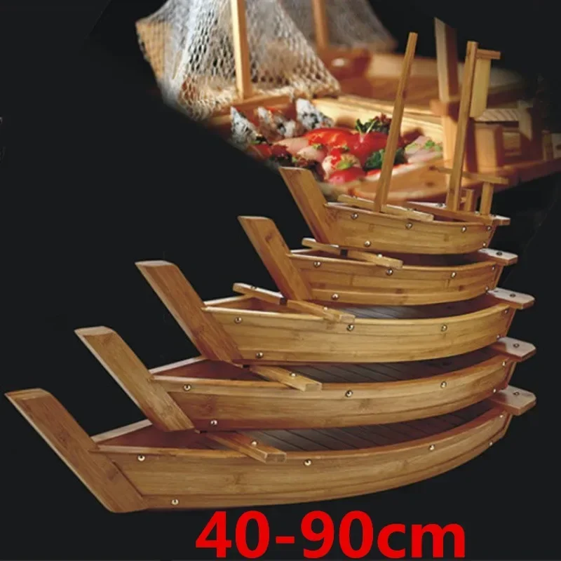 Big 40cm To 90cm Japanese Cuisine Sushi Boats Tray Seafood Tool Wooden Wood Restaurant Handmade Ship Sashimi Assorted Cold Dish