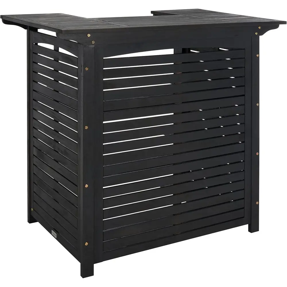 

Outdoor - Monterey Black Acacia Wood Bar Table, Slatted Outdoor Bar Table with Storage Shelves, Patio Entertaining Station (PAT7