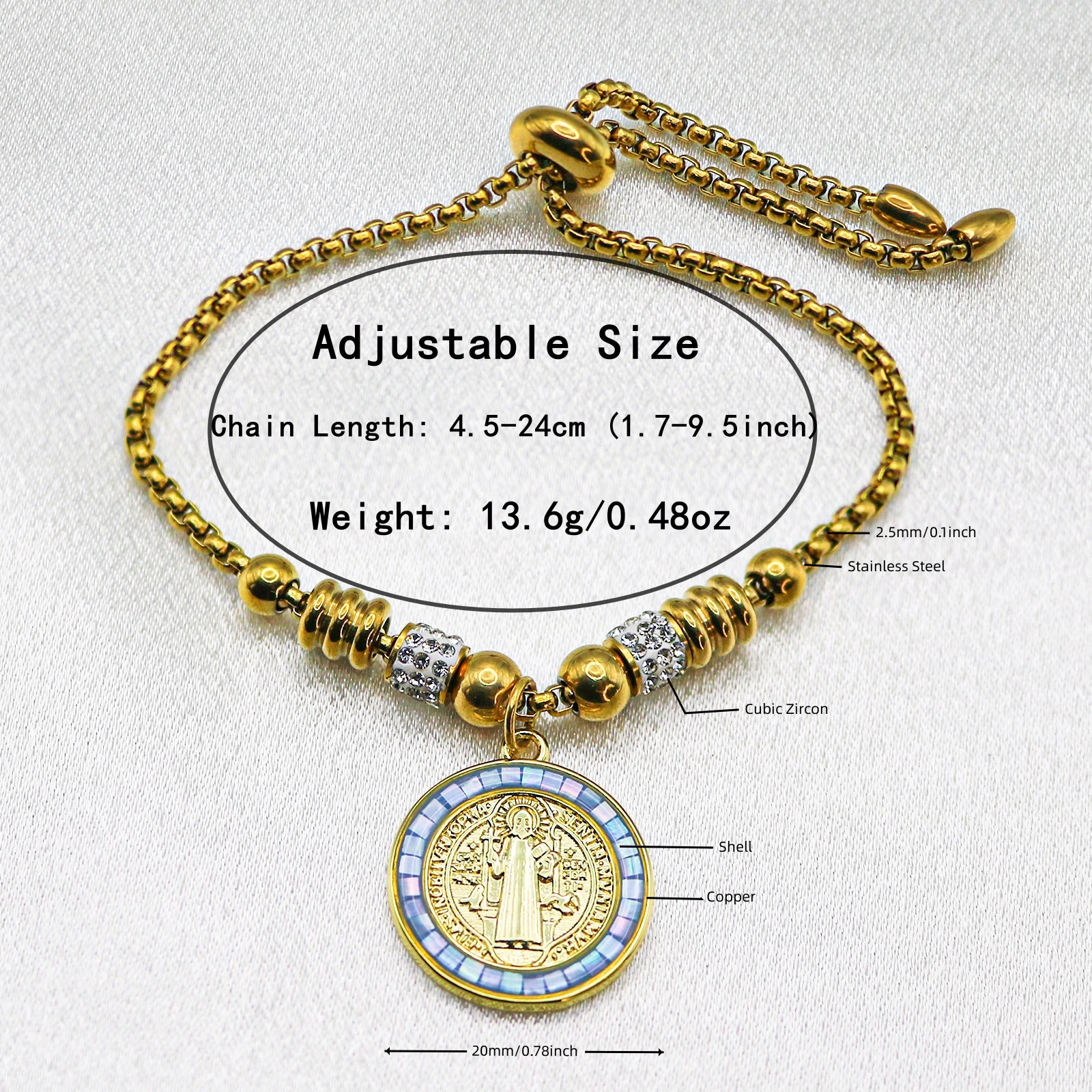 مطلية بالذهب سانت بنديكت جولة سحر الملونة شل حواف بنديكتوس ميدالية قلادة للنساء DIY الكاثوليكية دلاية مجوهرات