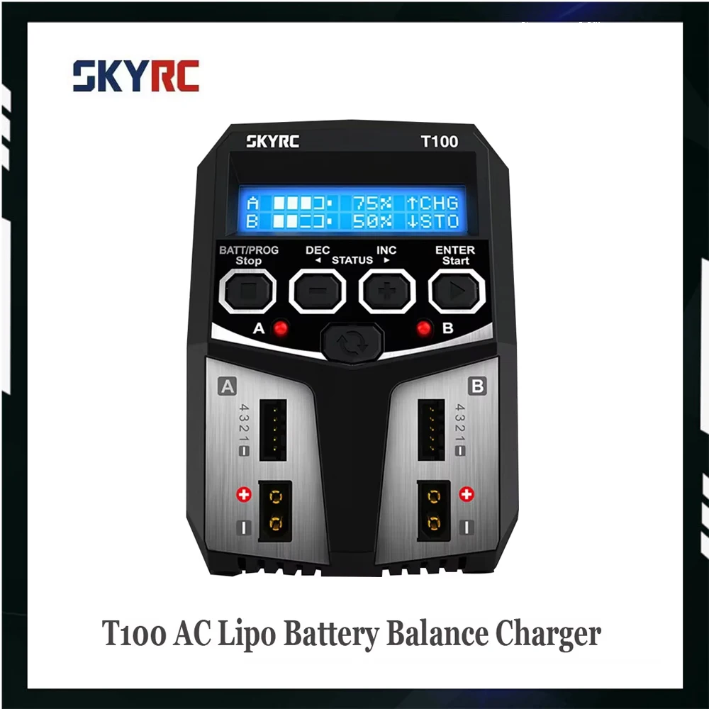 SKYRC T100 AC Lipo Battery Balance Charger Dual 5A 2X50W 2-4S Charger for NiMH / NiCd / LiPo / LiFe / Lilon / LiHV / Pb battery