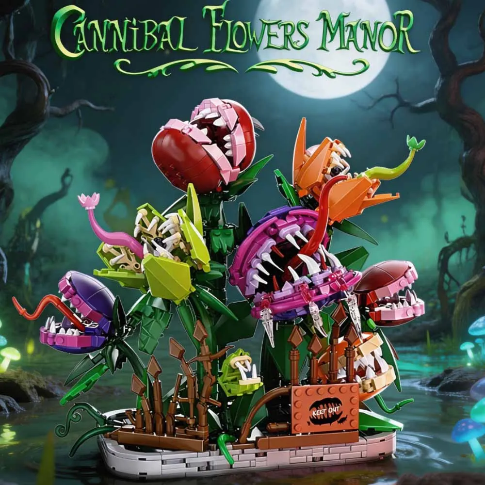 Creative Cannibal Flower Manor Building Block MOC Anime Horrors Flower Model Bricks Toys Sets friend puzzle DIY Collect Gift