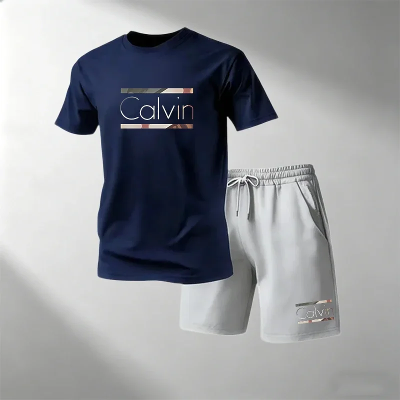 

Summer Men's Casual Sports Set Short Sleeve T-Shirt + Shorts Round Neck Quick Dry Home Outdoor Running Gym Suit 2 Piece Hot Sale