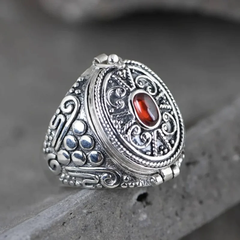 

New Real S925 Pure Silver Men's and Woman Ring Creative Design Jewelry Embossed Pattern Gawu Box