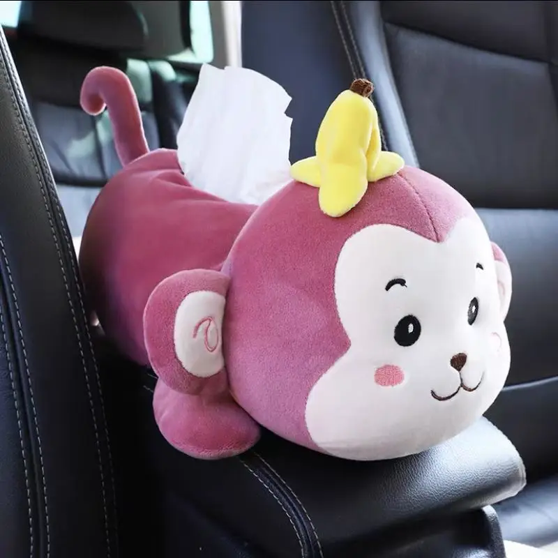 Monkey Tissue Holder for Car Plush Cute Car Tissue Holder High Quality Cartoon Dog Car Tissue Box Armrest Box