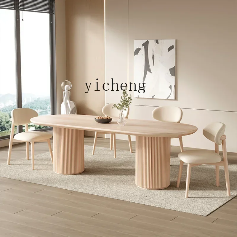 

ZC Solid Wood Oval Dining Table and Chair Home Extremely Simple One Table Four Chairs Office Long Table Workbench