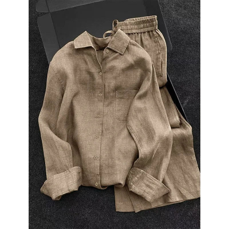 

SuperAen Fashion 2026 Summer Linen Shirt Wide-leg Pants Two-piece Set