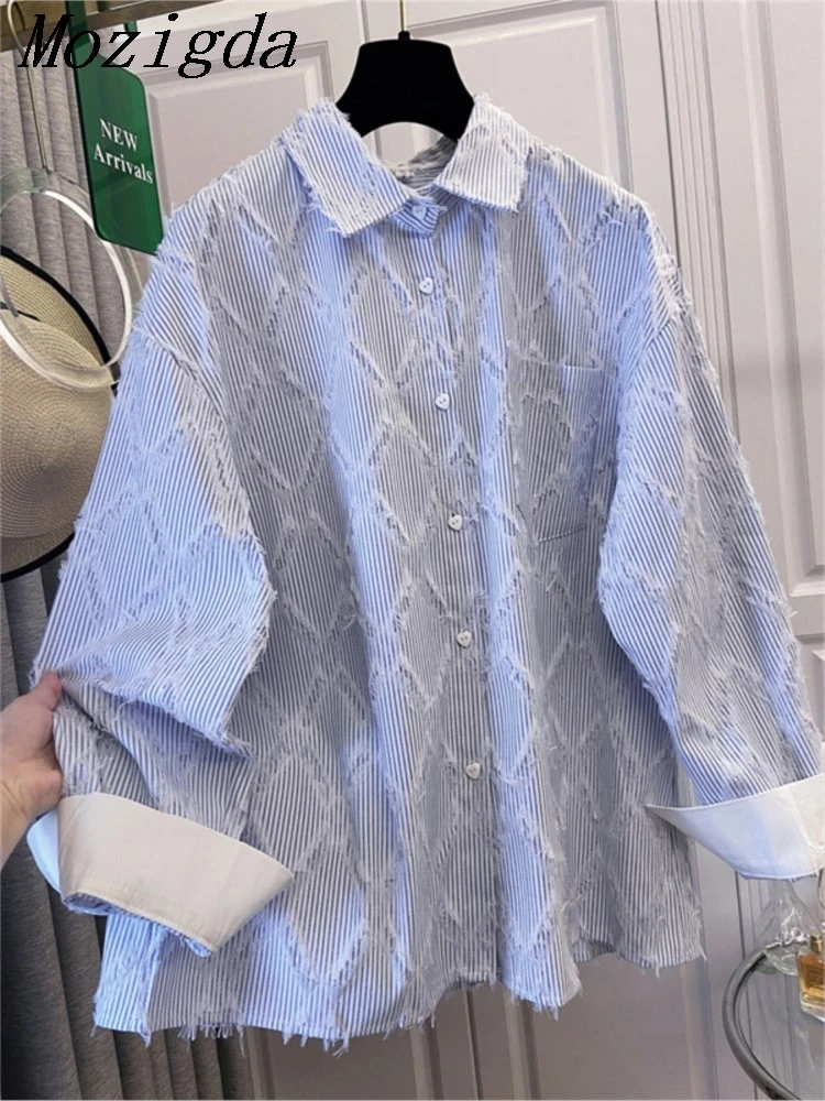 

Plus Size Spring Autumn Plaid Tassel Shirt Women Loose Long Sleeve Turn Down Blouse Woman Ladies Tops Roupa Feminina