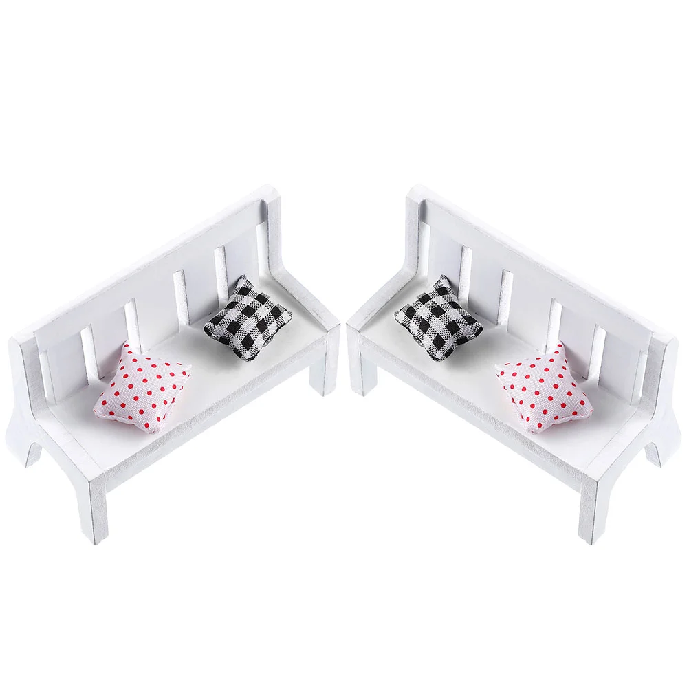 2 Sets Home Decor Simulation Chair Mini Furniture Scene Prop Model Layout 105X7CM Small Bench White