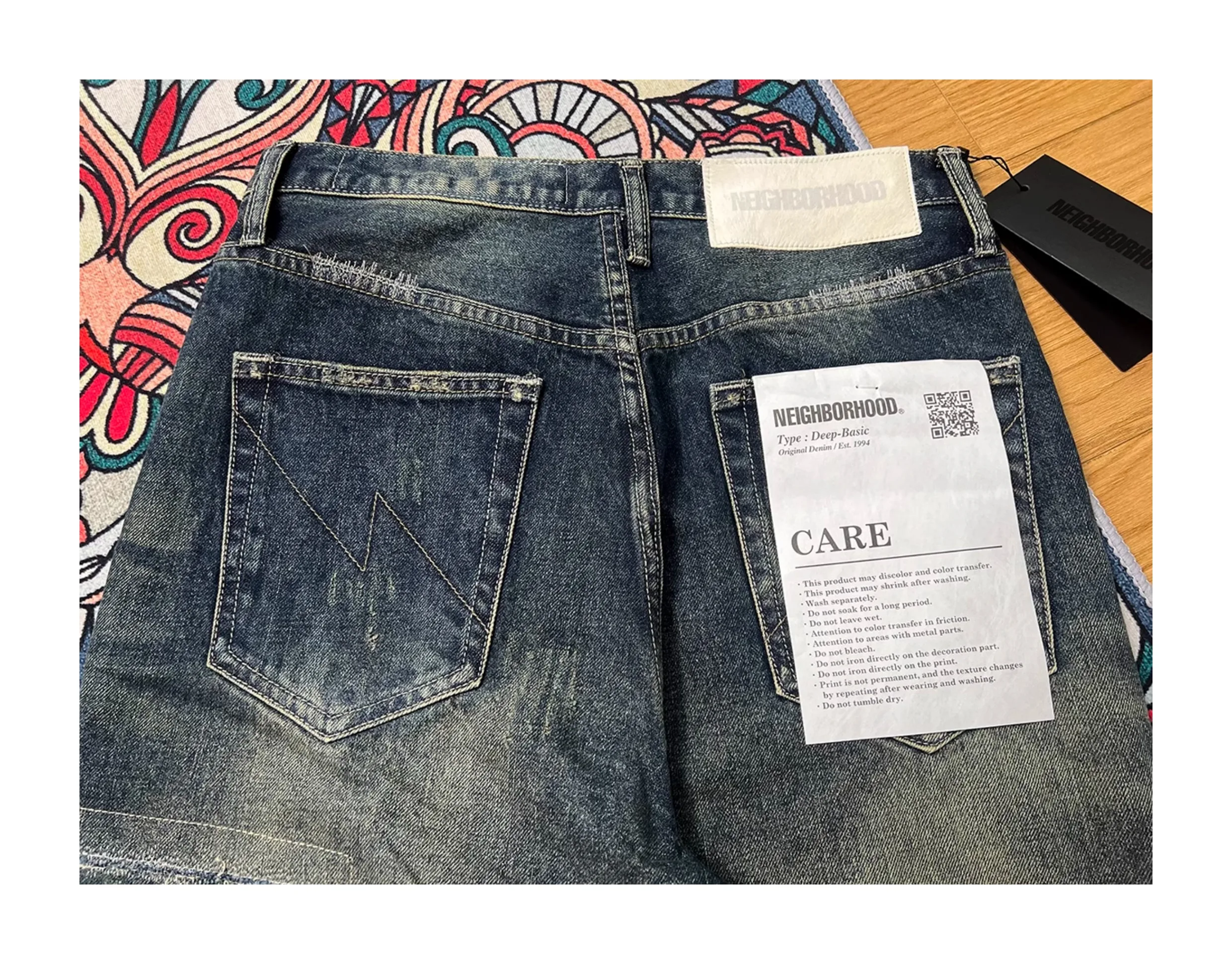 Ready Stock  Jeans Washed Destroyed Old Patch NBHD Men's Women's Denim Trousers Japanese