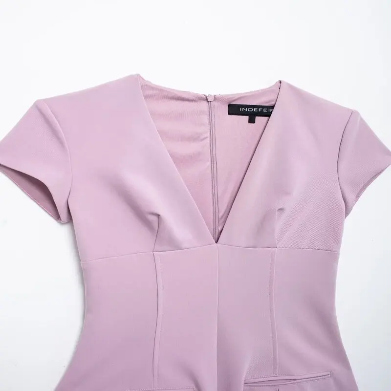 Fall 2024 New Women's Design Wide Pleat ort Sve V-ne ort Dr Ele Faionable Single Piece Other Material 00%