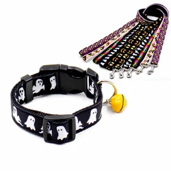 Pet Dog Halloween Collar and Leash Pumpkin Skull Collar with Bell Adjustable Puppy Doggy Collar and Leash