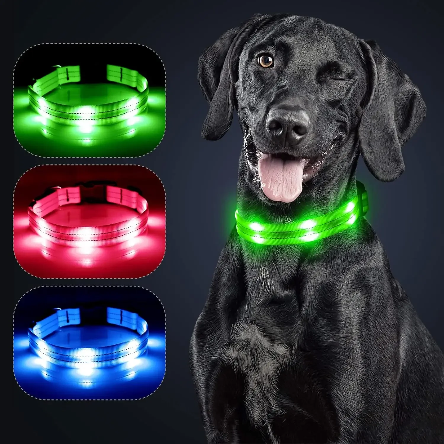 

LED Shining Dog Collar Double-Line Flashing USB Rechargeable Light Up Dog Collars for Night Walking Safety Reflective for Dogs