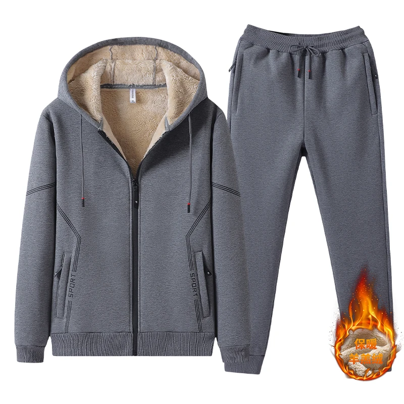 

Winter Men Thickened Fleece Hooded Sports Set for Men Winter Casual Two-Piece Suit Korean Style Youth Large Size Mens Tracksuits