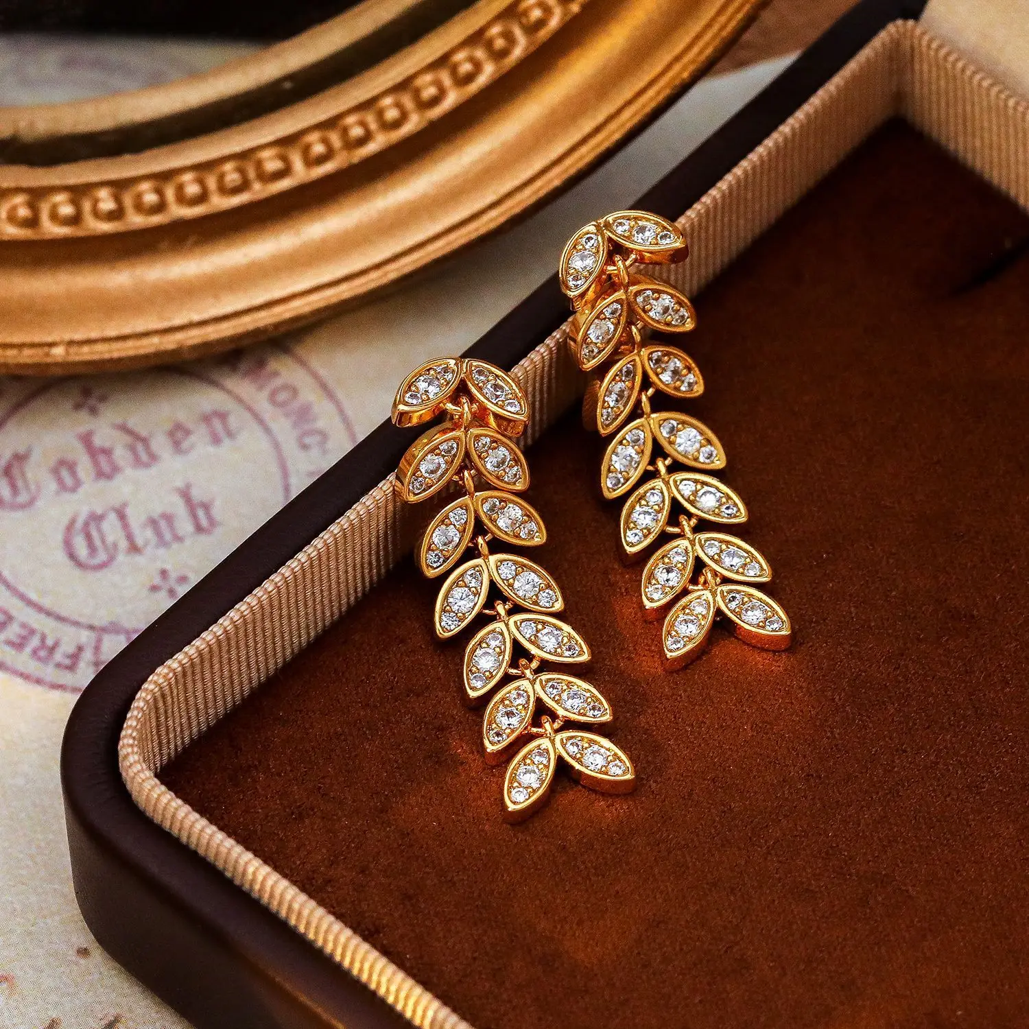 Astronomical wheat ear fringed earrings with tiny inlaid zircons, elegant earrings