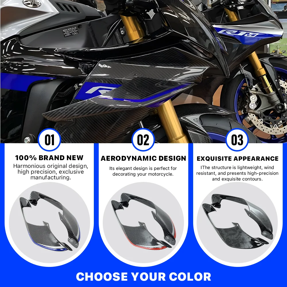 Front Side Winglets For Yamaha R1 R1M 2020-2025 Wings Fairing Downforce Moto Parts ABS Plastic Installed By Bolts bule carbon
