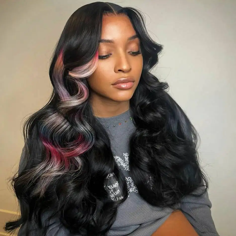 Ying Highlight Red With Blue Colored Brazilian Remy Body Wave 360 Lace Front Wig Human Hair 13x4 Lace Frontal Human Hair Wig