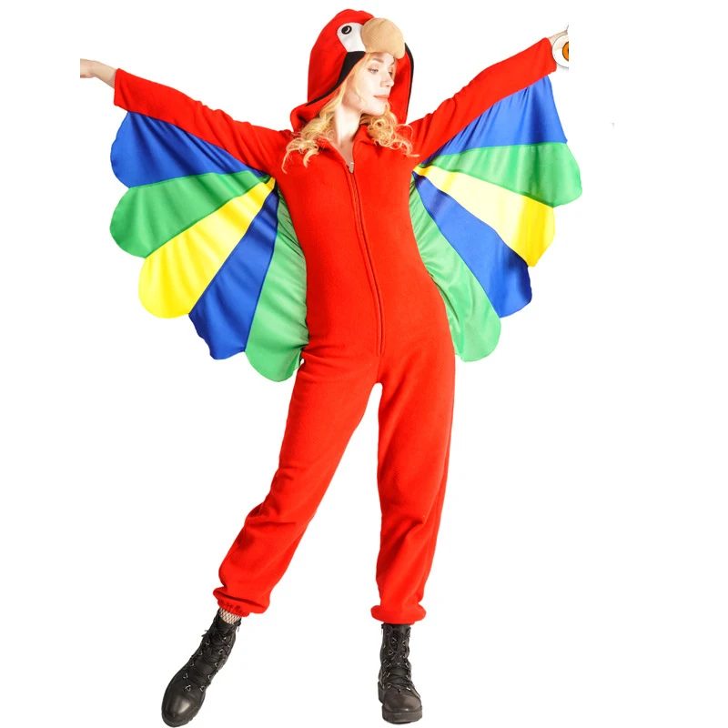 Halloween Adult Women's Man Boy Funny Animal Parrot Jumpsuit Costume Role-playing Stage Parrot Prop Costumes