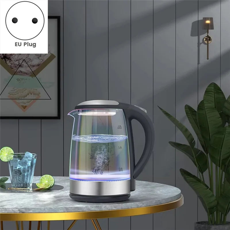 

【Горячий торт】Стеклянный электрический чайник объемом 2 л, водонагреватель для быстрого кипячения, чайный кофейник, большая емкость, умный чайник с автоматическим отключением для дома, ЕС