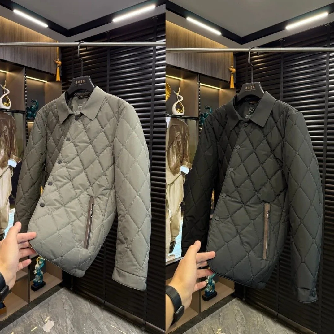 

Warmth Lightweight Men's Cotton Jaet Diamond Pattern Collar Busin Casual Pure Color Winter Outerwear Youth Faion