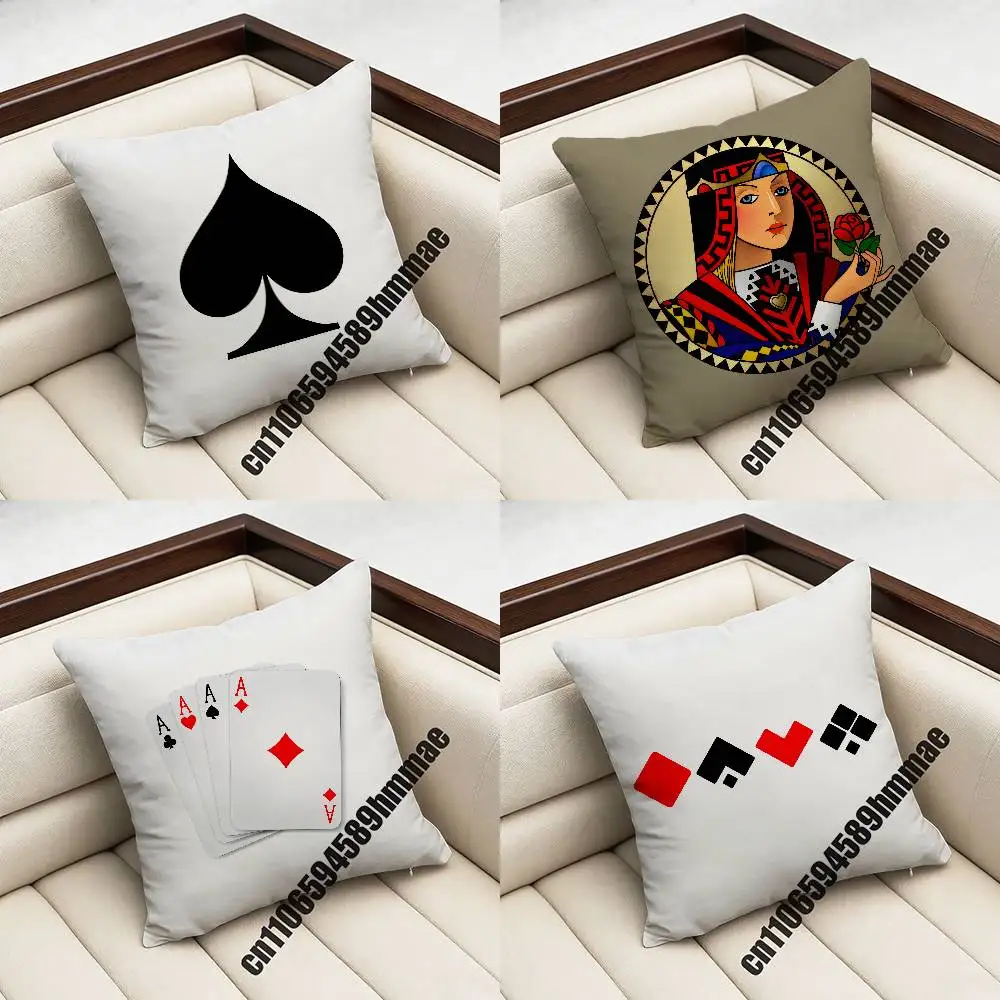 

For Playing Cards Poker Red Heart Spades King Queen Throw Pillow Case Sham 45x45cm 40cm Square Car Pillowcase Pad Cushion Cover
