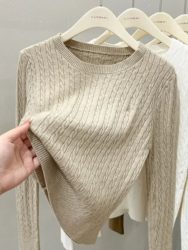 Ele Long Sve Knitted Sweater Women's round Ne Base irt Commute Sle Soft Fabric Warmth Young Fem Faion