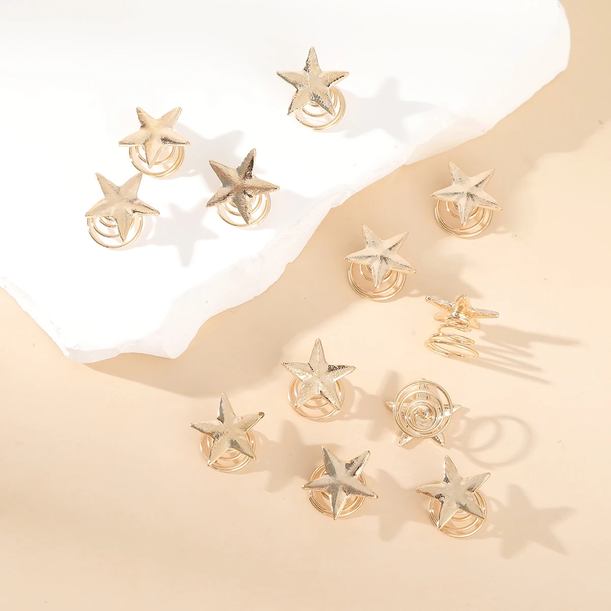 12 Gold Star Hairpin Metal Hair Clips Women Girl Side Clip Five-pointed Star Mini Spiral Hair Button Hairpins Hair Accessories