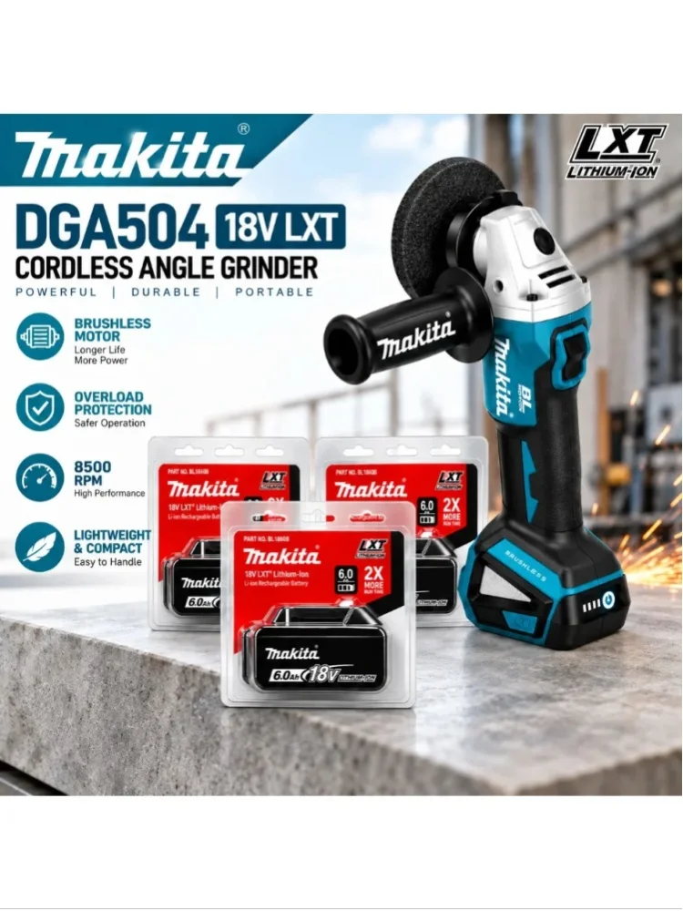 Für Makita DGA504 18V LXT Akku-Winkelschleifer, bürstenloser Motor, 6,0Ah Lithium-Akku, hohe Leistung zum Schneiden, Schleifen, Polieren, professionelles Elektrowerkzeug