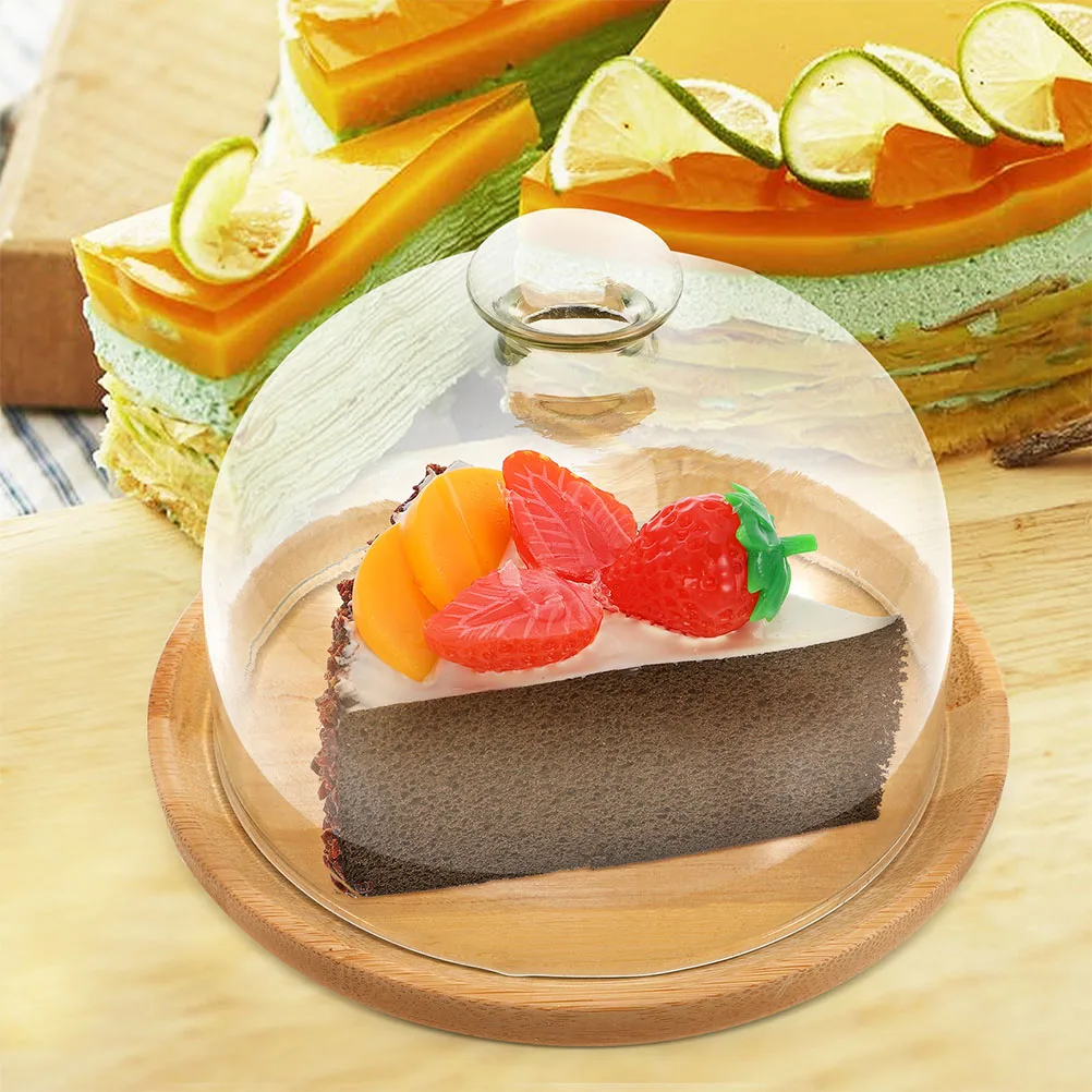 

1 Set Cake Tray With Glass Dome Smooth Edges Transparent Design For Cake Dessert Food Display Household Party Wedding Gathering