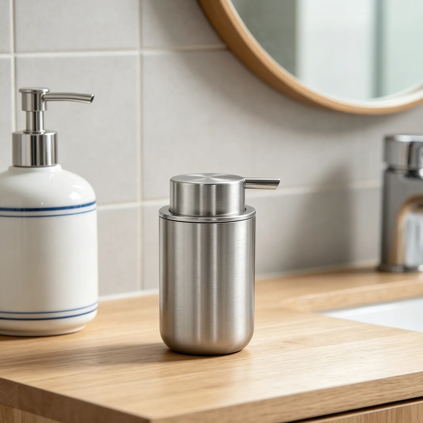 Counter Dish Soap Dispenser Bathroom Sink Lotion Dispensers Handwashing Liquid Dispensing Bottle Stainless Steel