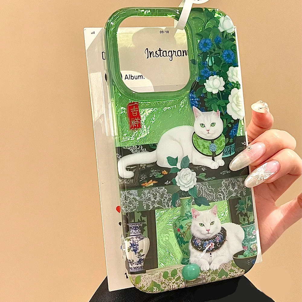 Süße Katze Blume Vortex Muster Frauen Handyhülle für iPhone 16 15 14 7 8 Plus 13 11 12 Pro Max X XS XR SE 2022 2020 16e 10 Cover