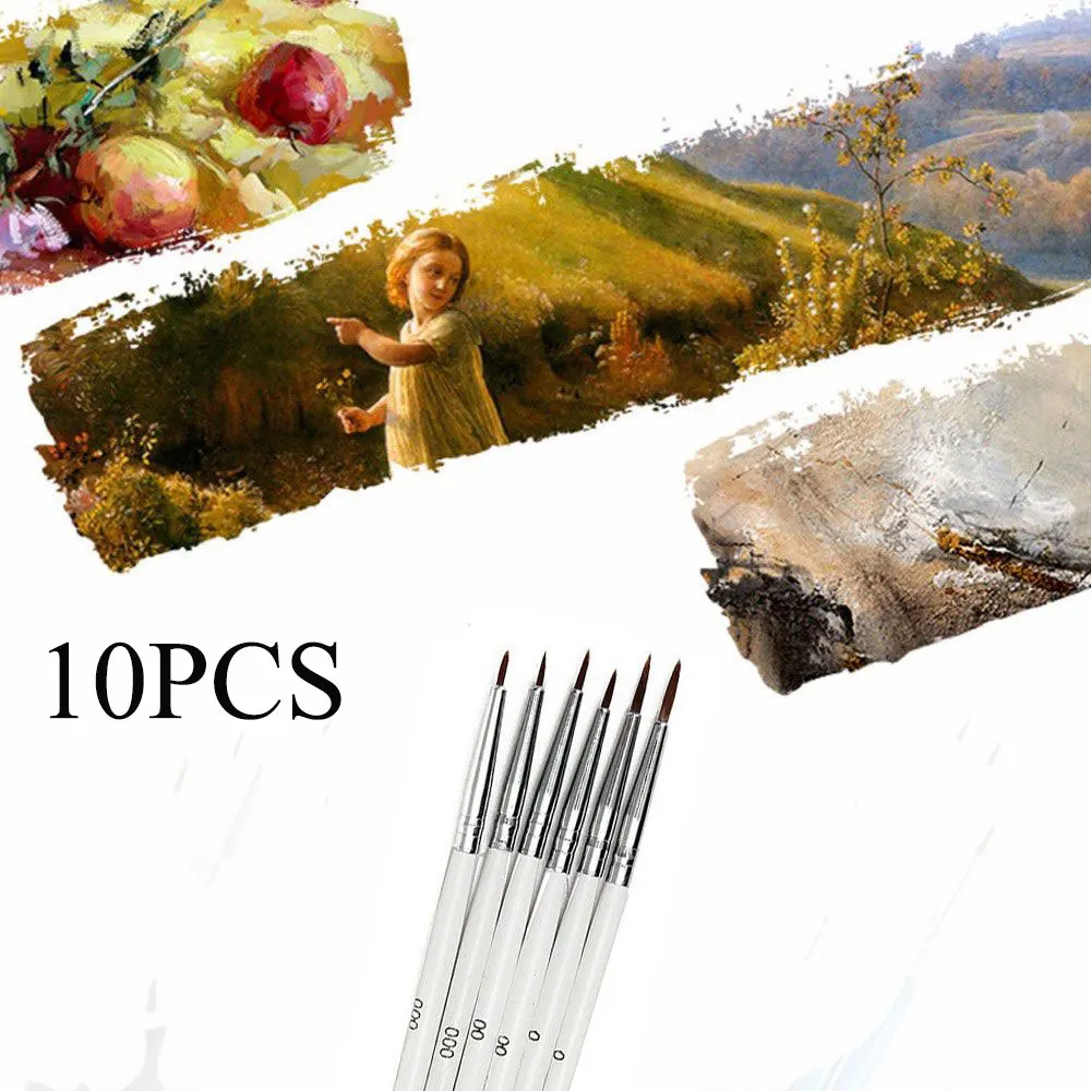 10Pcs Point Tip Nylon Fiber Line Drawing Pen Wooden Artist Paint Brush Thin Hook Art Tools Craft