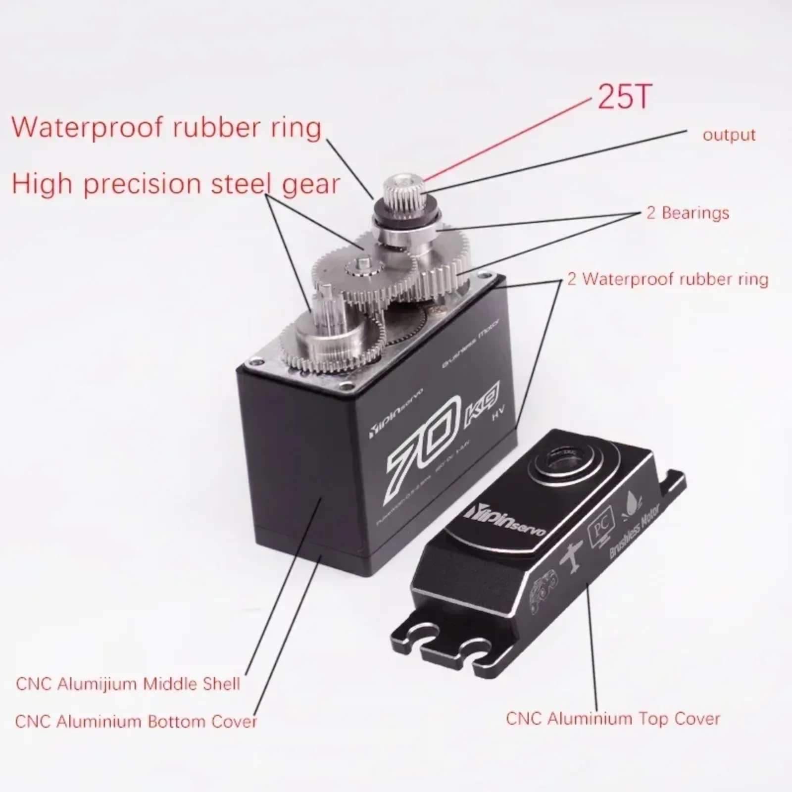 GX3370BLS 70KG Cyfrowy Bezszczotkowy Serwomotor Wodoodporny IP67 Pełny Metalowy Przekładnia ze Stali Nierdzewnej do Samochodów RC Łodzi Samolotów Helikopterów