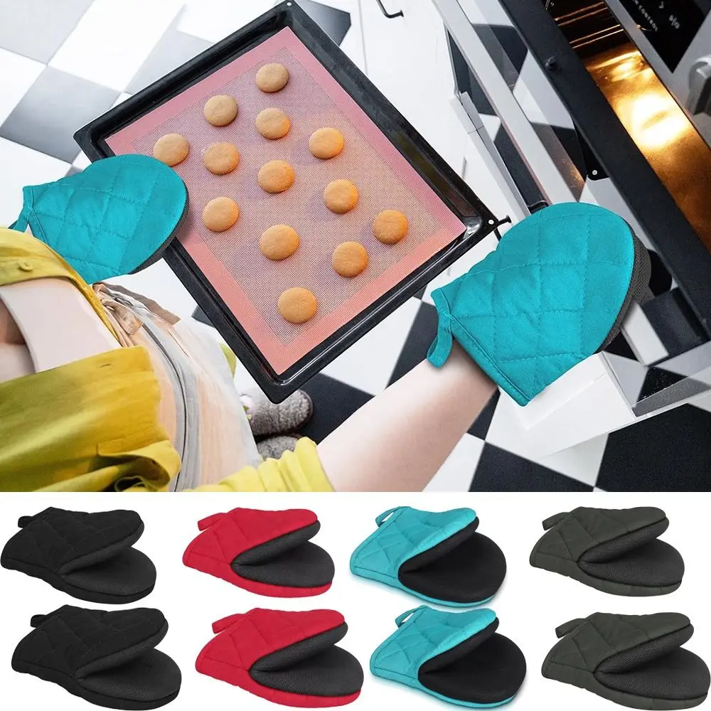 

Heat Resistant Short Oven Gloves Anti-scald Non-slip Kitchen Microwave Mittens Cotton Lining Insulated Baking Hand Mitts