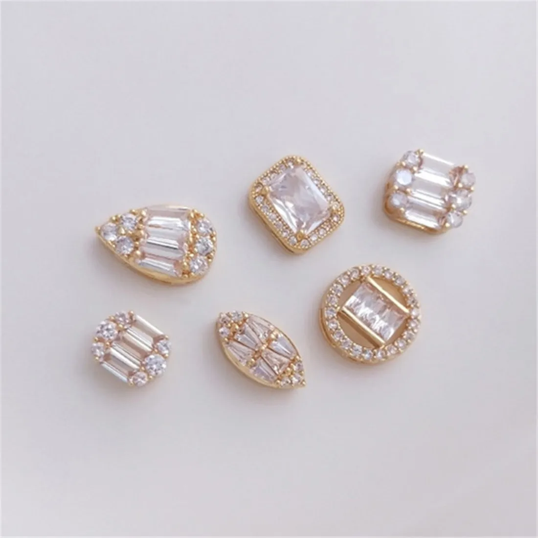 

14K Gold-filled Micro-inlaid Zircon Square Round Marquise Teardrop Ornament Bead Pendant DIY Beaded Accessories C268