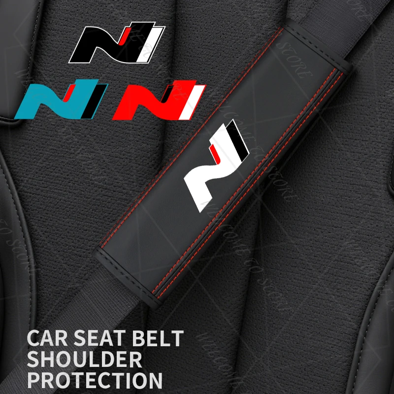 Image of 2Pcs Für N LINE Emblem Logo I30 I10 Tuscon NX4 Sonata Elantra Leder Auto Sicherheit Gürtel Schulter Abdeckung Pads innen Dekoration