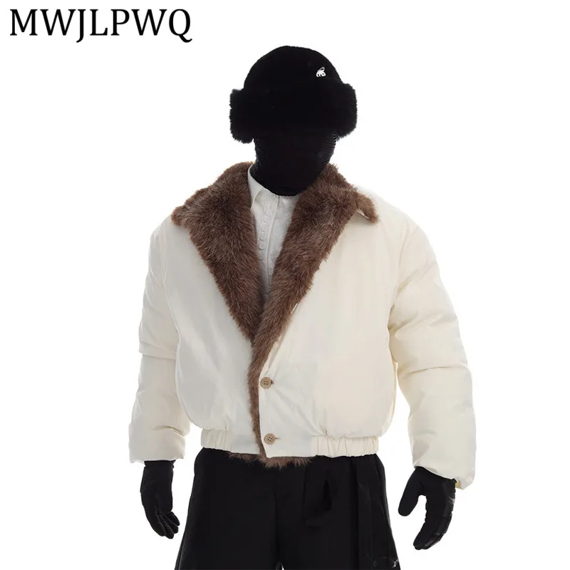 

MWJLPWQ Короткое хлопковое пальто с меховым воротником, мужские зимние однобортные утепленные теплые повседневные топы большого размера 12972