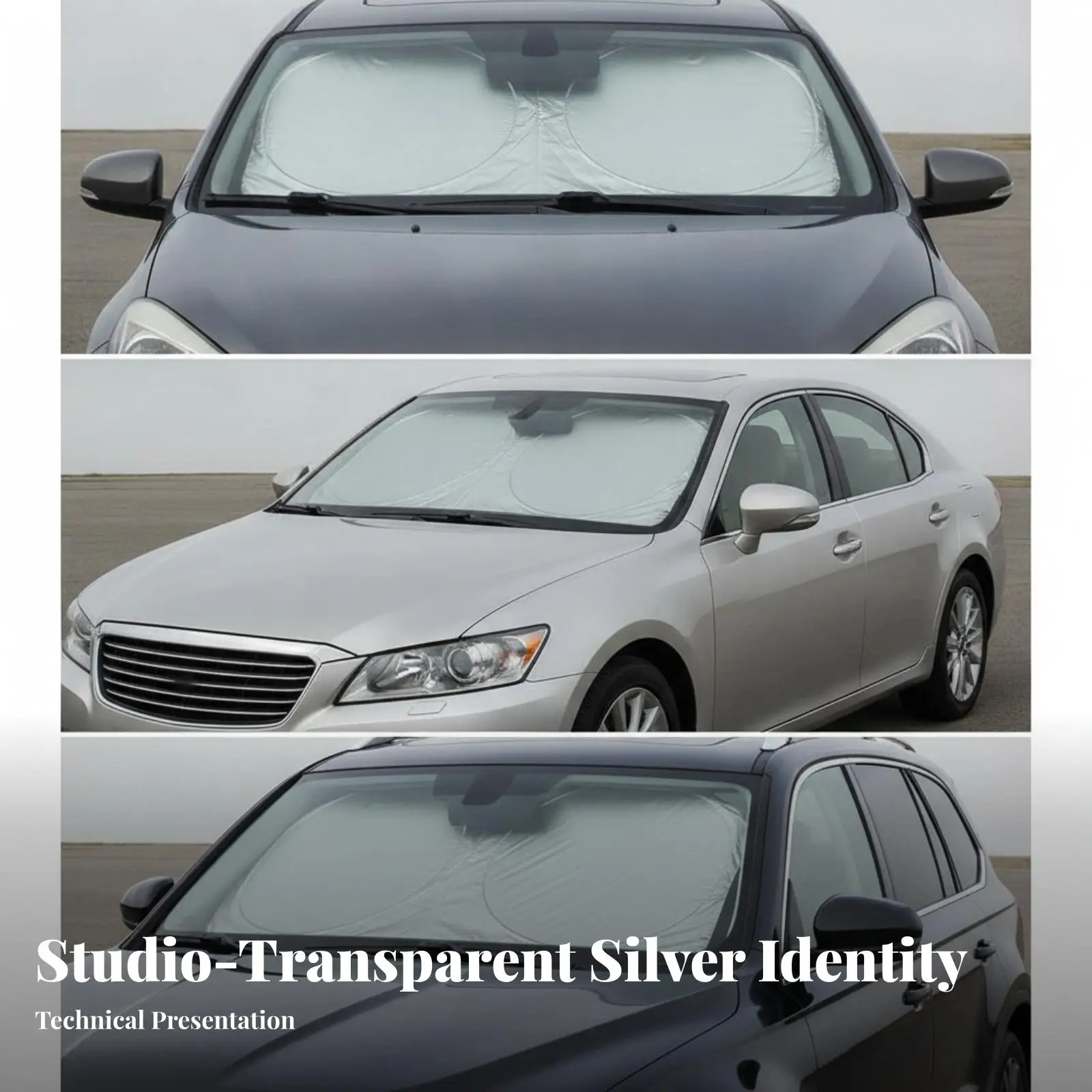 Silver Car Windshield Cover Foldable Polyester Sun Shade for Vehicle Front Windshield Outdoor Parking Heat Shield