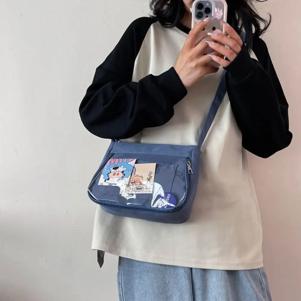 

Clear Transparent Pocket Itabag Adjustable Shoulder Strap Badge Display Women Crossbody Bag Nylon Solid Color