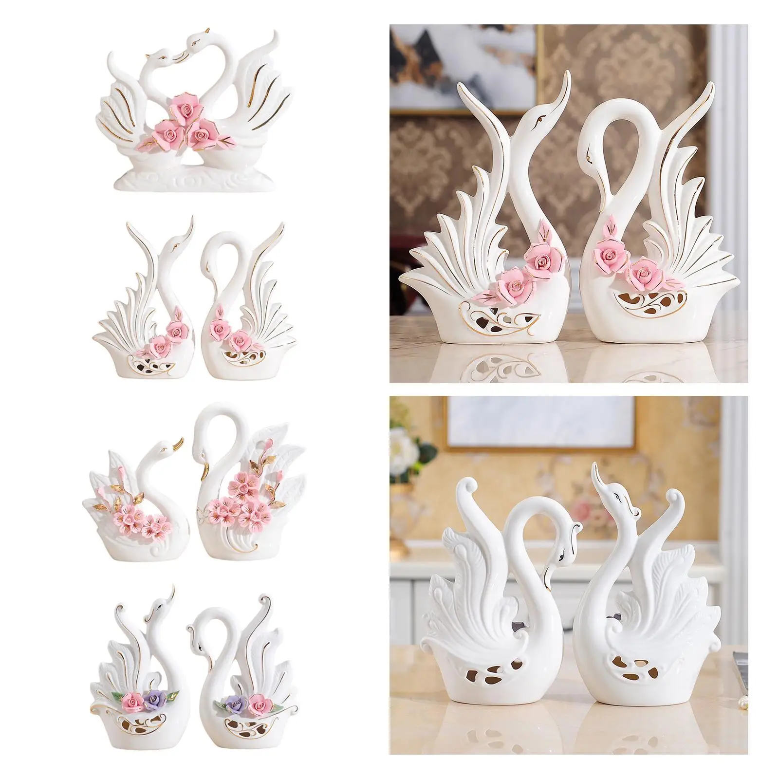 2-figurines-de-cygnes-sculptures-d'animaux-statues-de-cygnes-en-ceramique-collection-centres-de-table-cadeau-de-mariage