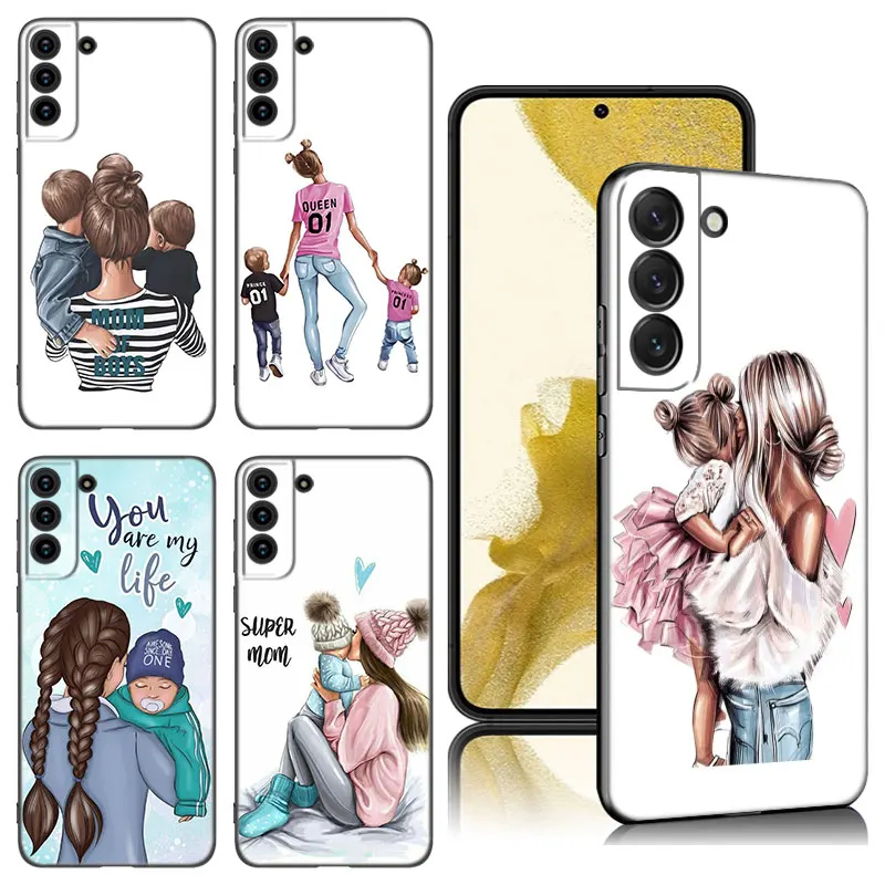 

Super Mom Baby Black Silicone Phone Case For Samsung Galaxy S20 S23 FE S21 S22 S24 Plus Ultra Note 10 20 Plus Ultra