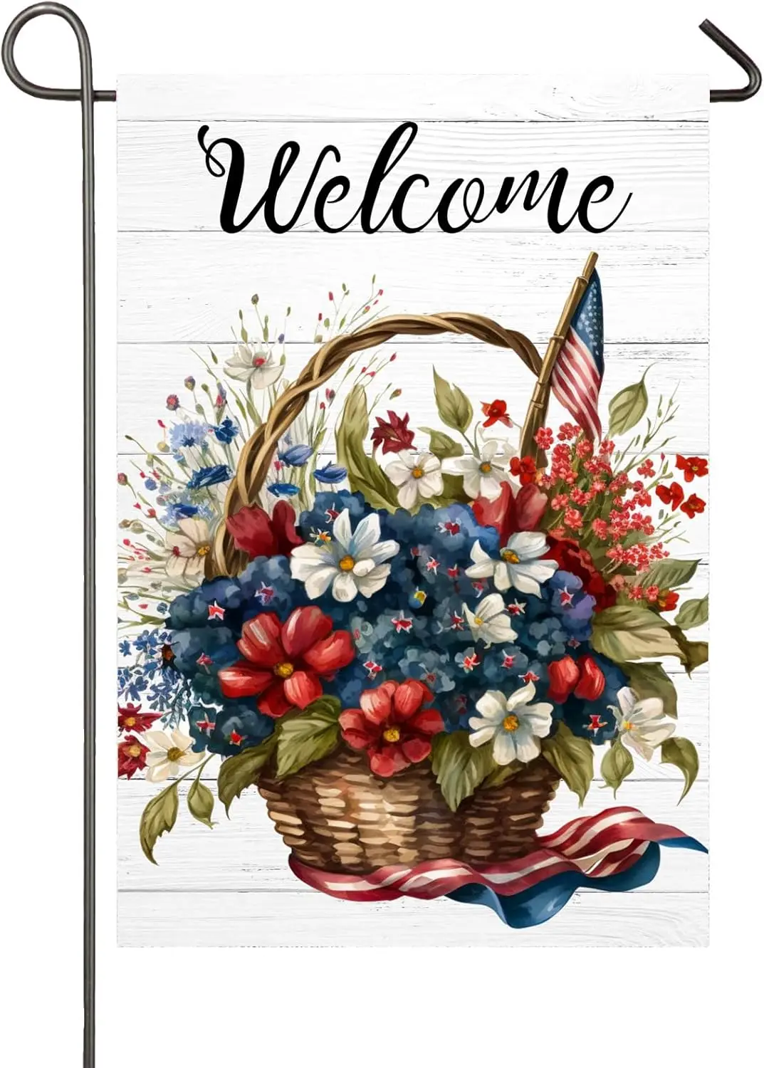 Patriotic Flower Basket Garden Flag for Outside 12x18 Double Sided Floral Welcome Yard Flag for All Seasons Spring Summer Fall W